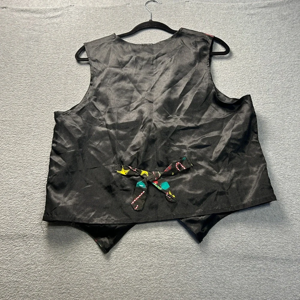 Vintage Handmade Christmas Holiday Vest Womens Large Black Quilted Button Front